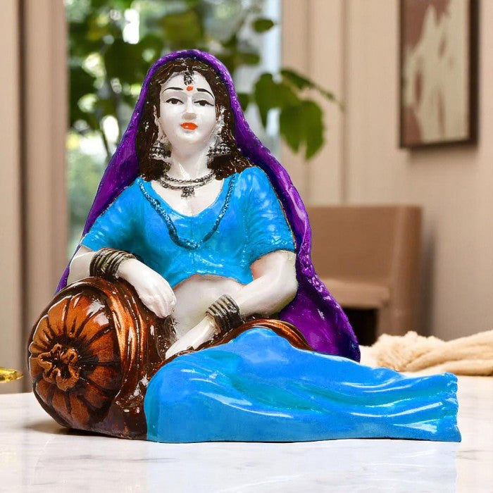Serene Rajasthan Muse: Handcrafted Resin Lady in Relaxed Pose - Cultural Home Accent - Karigaari India Aesthetic Home Decor