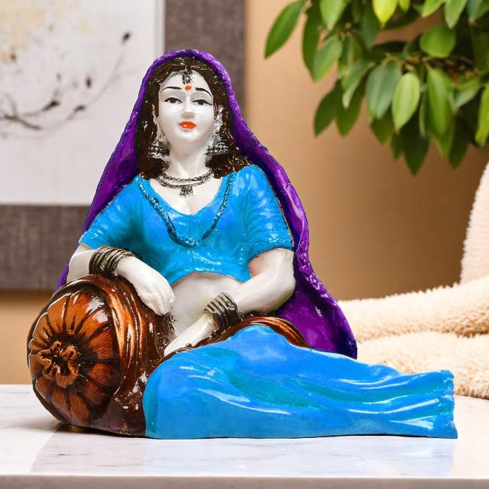 Serene Rajasthan Muse: Handcrafted Resin Lady in Relaxed Pose - Cultural Home Accent - Karigaari India Aesthetic Home Decor