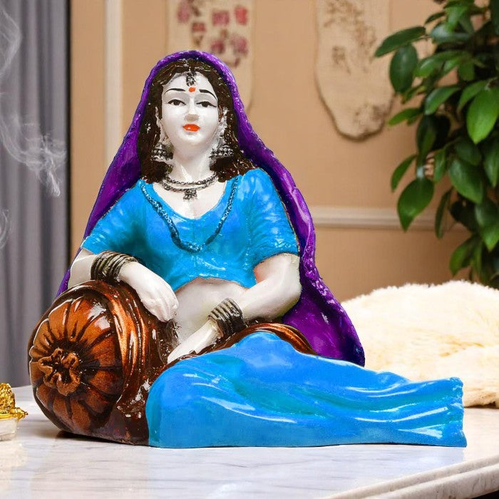 Serene Rajasthan Muse: Handcrafted Resin Lady in Relaxed Pose - Cultural Home Accent - Karigaari India Aesthetic Home Decor