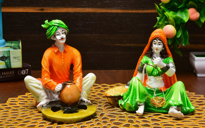 Ethnic Village Couple Resin Showpiece Set - Karigaari India Aesthetic Home Decor