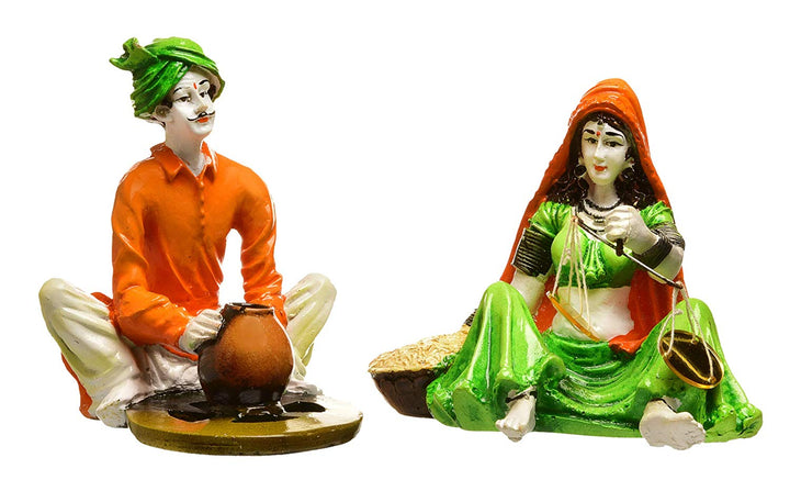 Ethnic Village Couple Resin Showpiece Set - Karigaari India Aesthetic Home Decor