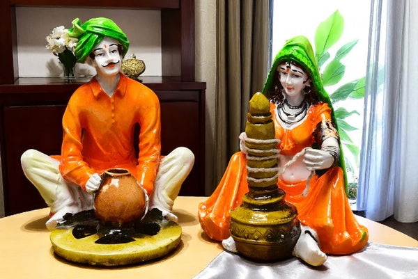 Indian Man Woman Figurine Set - Cultural Art - Karigaari India Aesthetic Home Decor