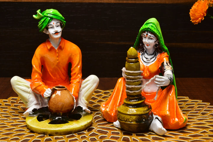 Indian Man Woman Figurine Set - Cultural Art - Karigaari India Aesthetic Home Decor