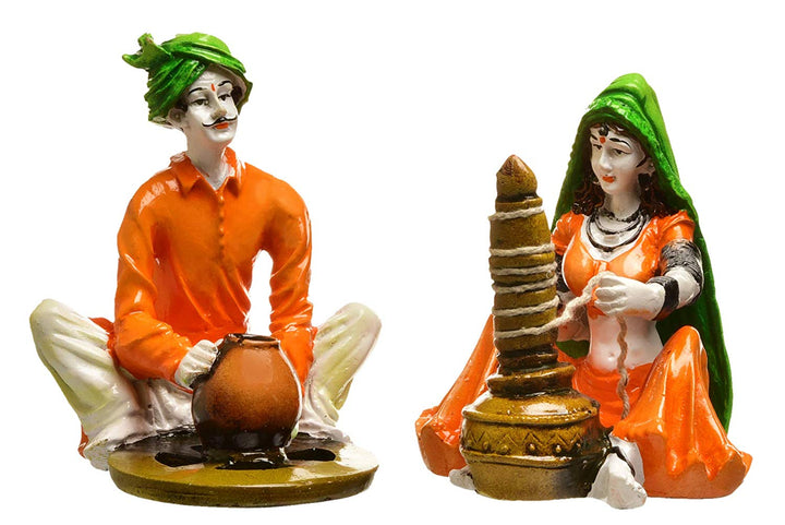 Indian Man Woman Figurine Set - Cultural Art - Karigaari India Aesthetic Home Decor