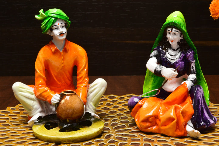 Traditional Indian Couple Figurine Set - Karigaari India Aesthetic Home Decor