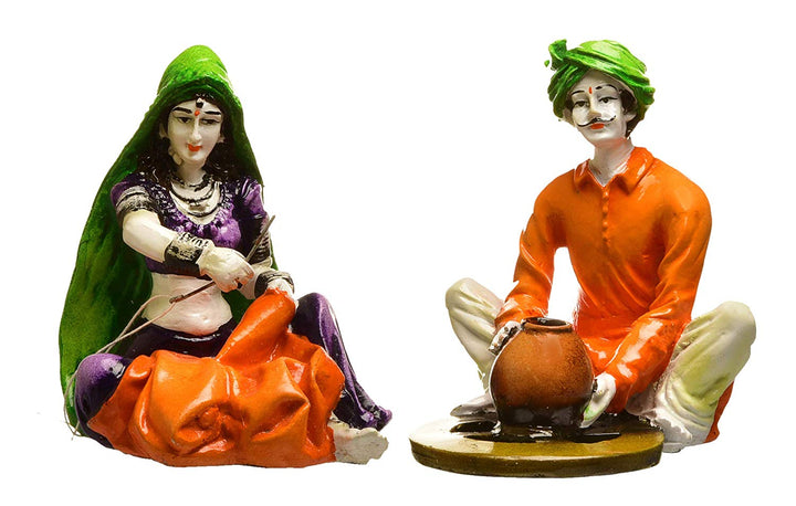 Traditional Indian Couple Figurine Set - Karigaari India Aesthetic Home Decor