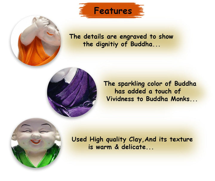 Handcrafted Ployresin Three Multicolour Sitting Lord Buddha Statues Showpiece Home Decor/Office Decor/Spiritual Gift - Karigaari India Aesthetic Home Decor