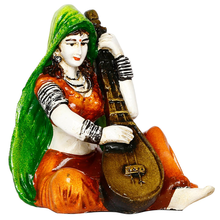 Rajasthani Veena Player Resin Statue - Indian - Karigaari India Aesthetic Home Decor