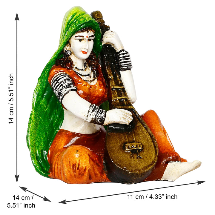 Rajasthani Veena Player Resin Statue - Indian - Karigaari India Aesthetic Home Decor