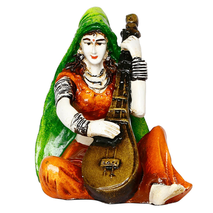 Rajasthani Veena Player Resin Statue - Indian - Karigaari India Aesthetic Home Decor