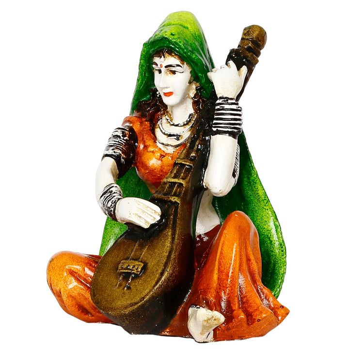 Rajasthani Veena Player Resin Statue - Indian - Karigaari India Aesthetic Home Decor