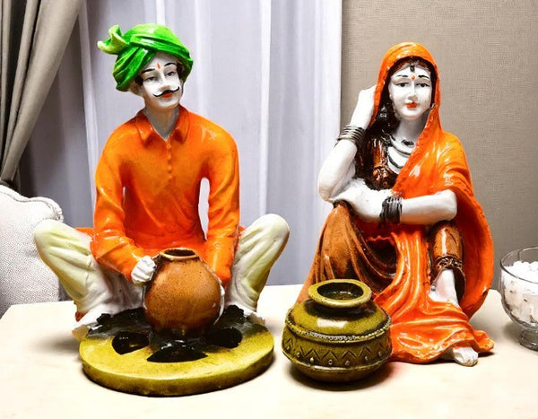 Rajasthani Potter Couple Traditional Village Life Decor - Karigaari India Aesthetic Home Decor