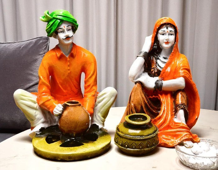 Rajasthani Potter Couple Traditional Village Life Decor - Karigaari India Aesthetic Home Decor