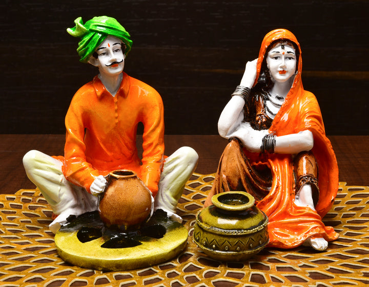 Rajasthani Potter Couple Traditional Village Life Decor - Karigaari India Aesthetic Home Decor
