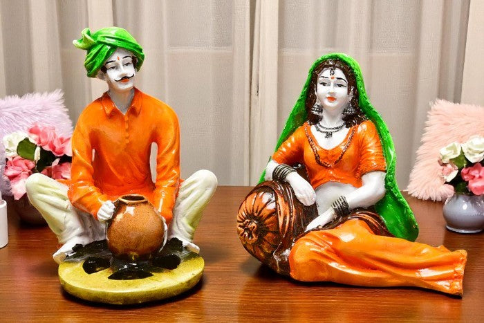 Cultural Charm of Rural India Handcrafted Rajasthani Couple Figurines for Rustic Decor - Karigaari India Aesthetic Home Decor