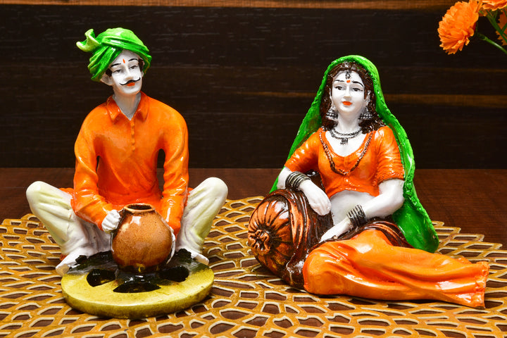 Cultural Charm of Rural India Handcrafted Rajasthani Couple Figurines for Rustic Decor - Karigaari India Aesthetic Home Decor