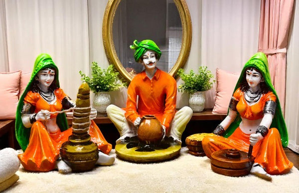 Rajasthani Figurine Resin 3 Set of Trio - Karigaari India Aesthetic Home Decor