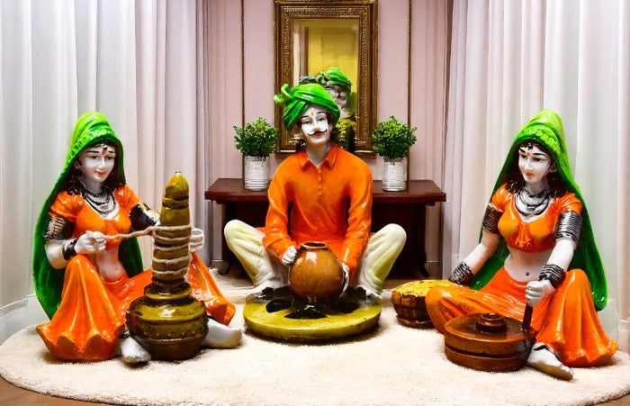 Rajasthani Figurine Resin 3 Set of Trio - Karigaari India Aesthetic Home Decor