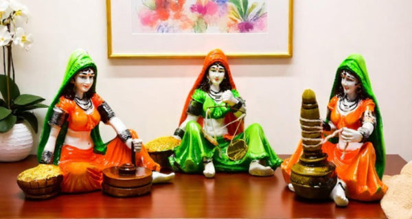 Rajasthani Women Village Life Resin Trio - Karigaari India Aesthetic Home Decor