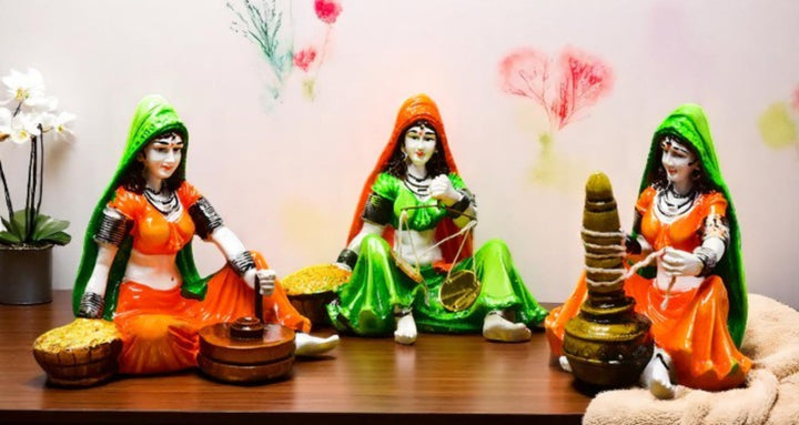 Rajasthani Women Village Life Resin Trio - Karigaari India Aesthetic Home Decor