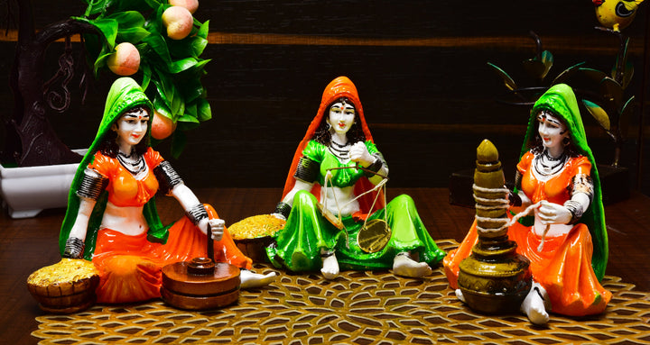 Rajasthani Women Village Life Resin Trio - Karigaari India Aesthetic Home Decor
