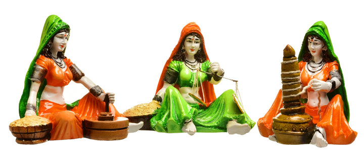 Rajasthani Women Village Life Resin Trio - Karigaari India Aesthetic Home Decor