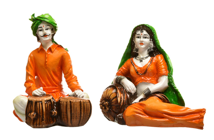 Traditional Rajasthani Musician Couple Resin Showpiece - Karigaari India Aesthetic Home Decor