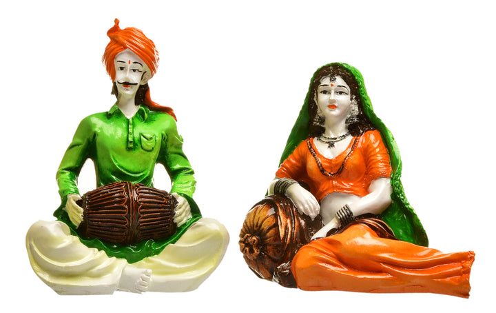 Indian Folk Music Couple Resin Statue - Karigaari India Aesthetic Home Decor