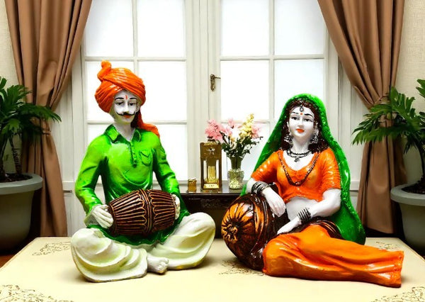 Indian Folk Music Couple Resin Statue - Karigaari India Aesthetic Home Decor