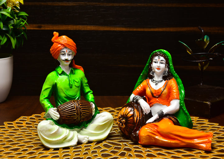 Indian Folk Music Couple Resin Statue - Karigaari India Aesthetic Home Decor