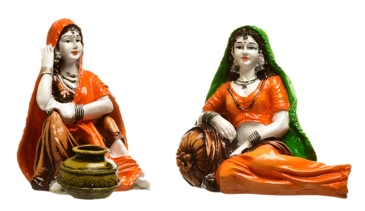 Indian Village Women Resin Statue Set - Karigaari India Aesthetic Home Decor
