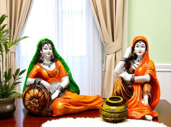 Indian Village Women Resin Statue Set - Karigaari India Aesthetic Home Decor