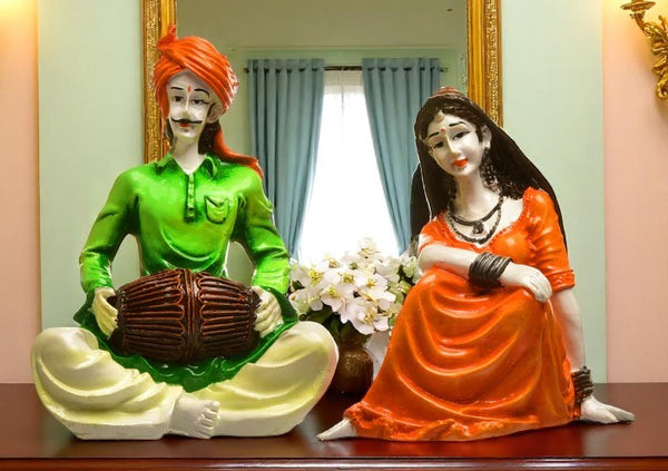 Rajasthani Musician Couple Traditional Indian Decor Set - Karigaari India Aesthetic Home Decor