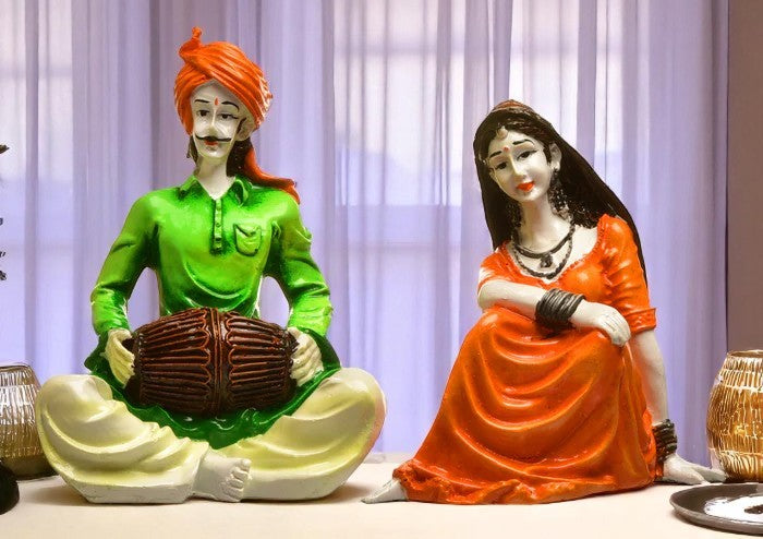 Rajasthani Musician Couple Traditional Indian Decor Set - Karigaari India Aesthetic Home Decor