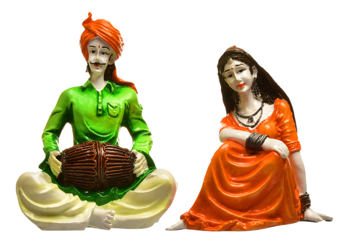 Rajasthani Musician Couple Traditional Indian Decor Set - Karigaari India Aesthetic Home Decor