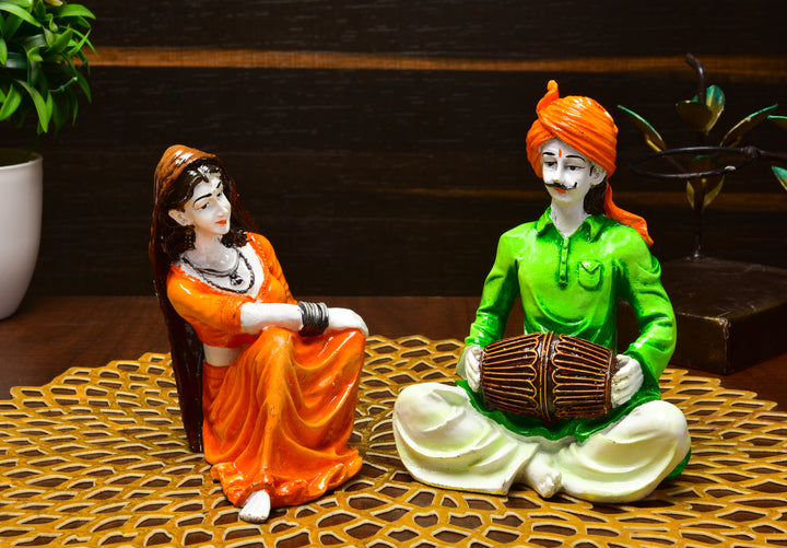 Rajasthani Musician Couple Traditional Indian Decor Set - Karigaari India Aesthetic Home Decor