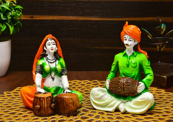 Rhythms of Tradition Folk Music Duo Figurines in Vibrant Ethnic Attire - Karigaari India Aesthetic Home Decor
