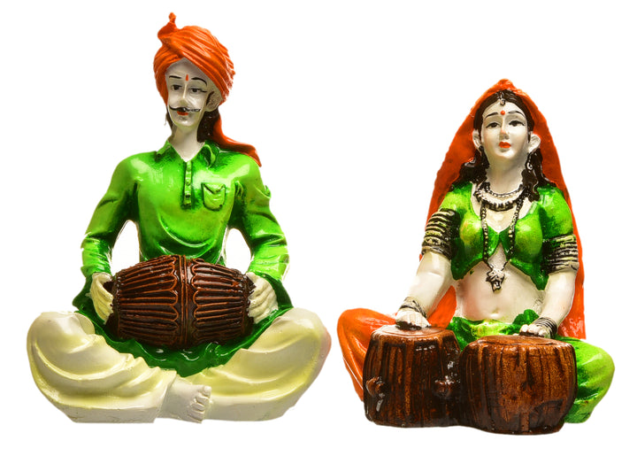 Rhythms of Tradition Folk Music Duo Figurines in Vibrant Ethnic Attire - Karigaari India Aesthetic Home Decor