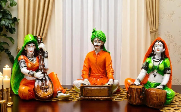 Rajasthani Musicians Ensemble Home Decor - Set of 3 - Karigaari India Aesthetic Home Decor