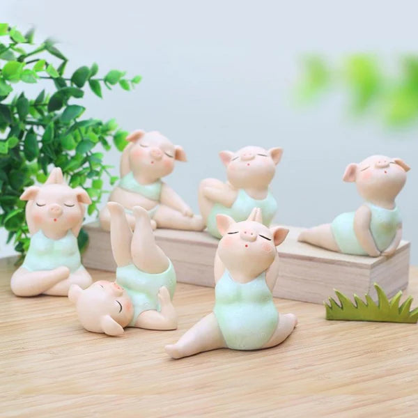 Adorable Yoga Pig Figurine Set | Polyresin Miniature Pigs for Whimsical Home Decor, Office Desk & Funny Gifting