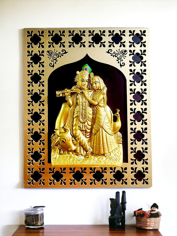 Golden Radha Krishna Wall Hanging - Hindu Love - Karigaari India Aesthetic Home Decor