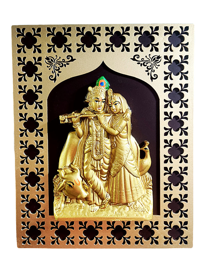 Golden Radha Krishna Wall Hanging - Hindu Love - Karigaari India Aesthetic Home Decor