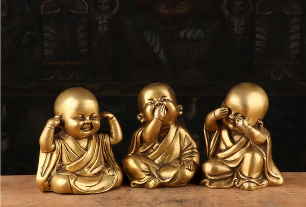 Three Wise Buddha Monk Idols | Hear No Evil, See No Evil, Speak No Evil | Premium Resin Decorative Showpiece for Home & Office Decor