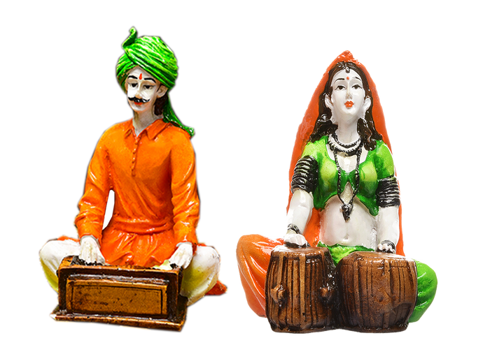 Traditional Rajasthani Musician Couple Resin Showpiece - Set of 2 - Karigaari India Aesthetic Home Decor