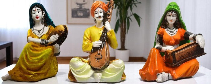 Vibrant Indian Folk Trio 🇮🇳 Traditional Musician Showpiece Set - Karigaari India Aesthetic Home Decor