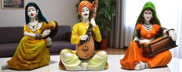Vibrant Indian Folk Trio 🇮🇳 Traditional Musician Showpiece Set - Karigaari India Aesthetic Home Decor