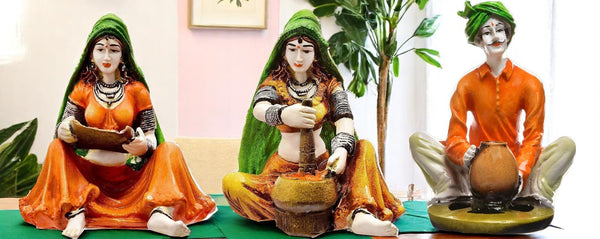 Ethnic Village Couple Resin Decor Statue - Karigaari India Aesthetic Home Decor