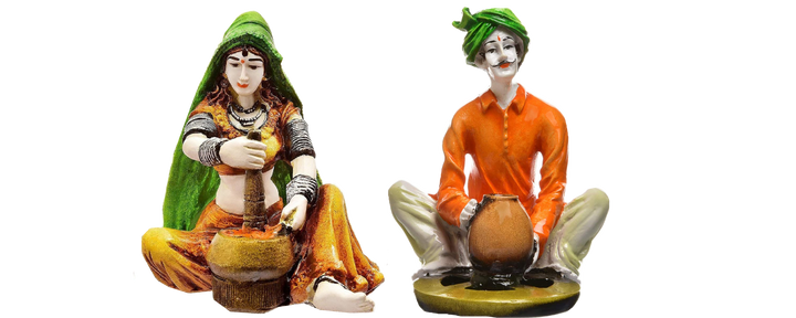 Resin Rajasthani Cooking Couple Statue - Village Life - Karigaari India Aesthetic Home Decor