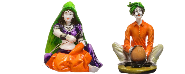 Traditional Indian Couple Figurine Set - Karigaari India Aesthetic Home Decor
