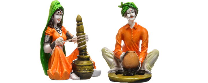 Indian Man Woman Figurine Set - Cultural Art - Karigaari India Aesthetic Home Decor